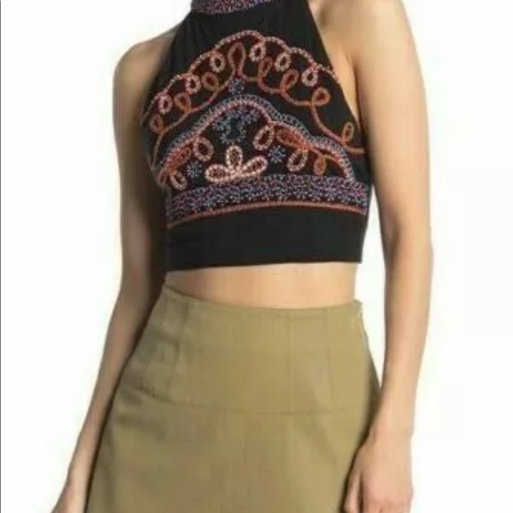 Free People GOA Embroidered Tank Black Combo